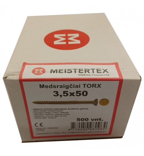 Medsraigčiai TORX 3,5 x 50 geltoni, įleidžiama galva 500 vnt. 