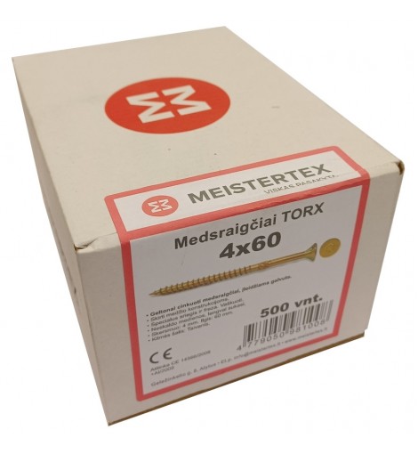 Medsraigčiai TORX 4 x 60 geltoni, įleidžiama galva, 500 vnt. 