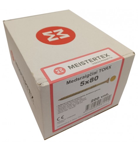 Medsraigčiai TORX 5 x 80 geltoni, įleidžiama galva, 200 vnt. 