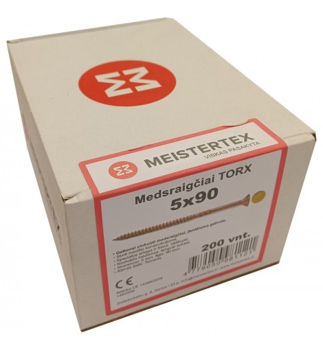 Medsraigčiai TORX 5 x 90 geltoni, įleidžiama galva, 200 vnt. 