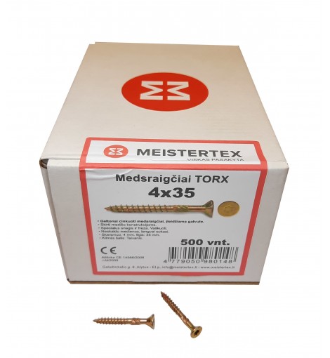 Medsraigčiai TORX 4 x 35 geltoni, įleidžiama galva, 500 vnt. 